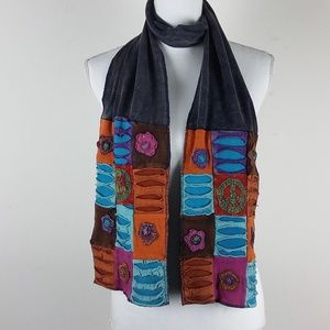 Distressed Bohemian Hippie Quited Appliqued Scarf